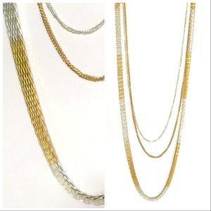 Bi-color Metal Wide Multi Chain Necklace Gold Silver NWOT